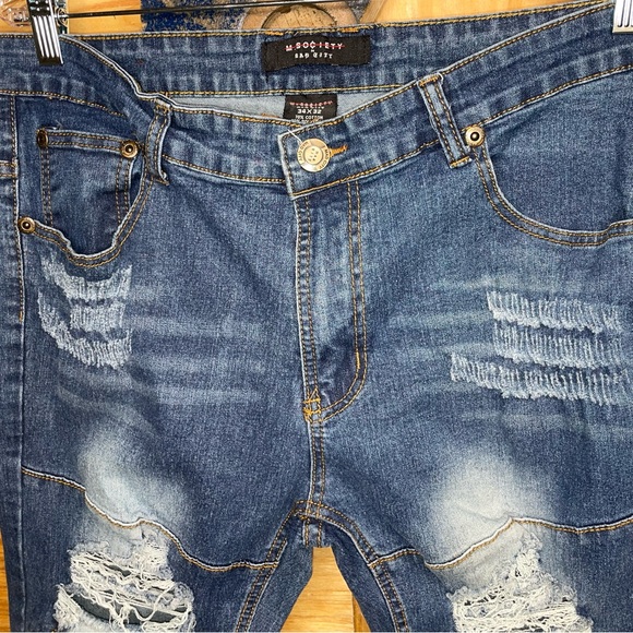 Men's M.Society distressed Blue Moto Jeans - 34x32 RN: 137718 - Picture 5 of 8